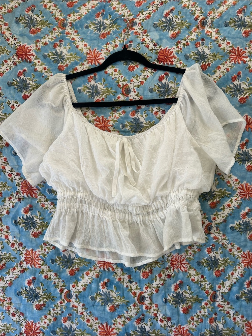 HYFVE White Flutter Sleeve Smocked Peasant Top